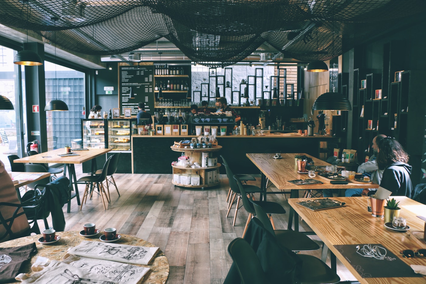 A lively modern cafe prepared for an evening service