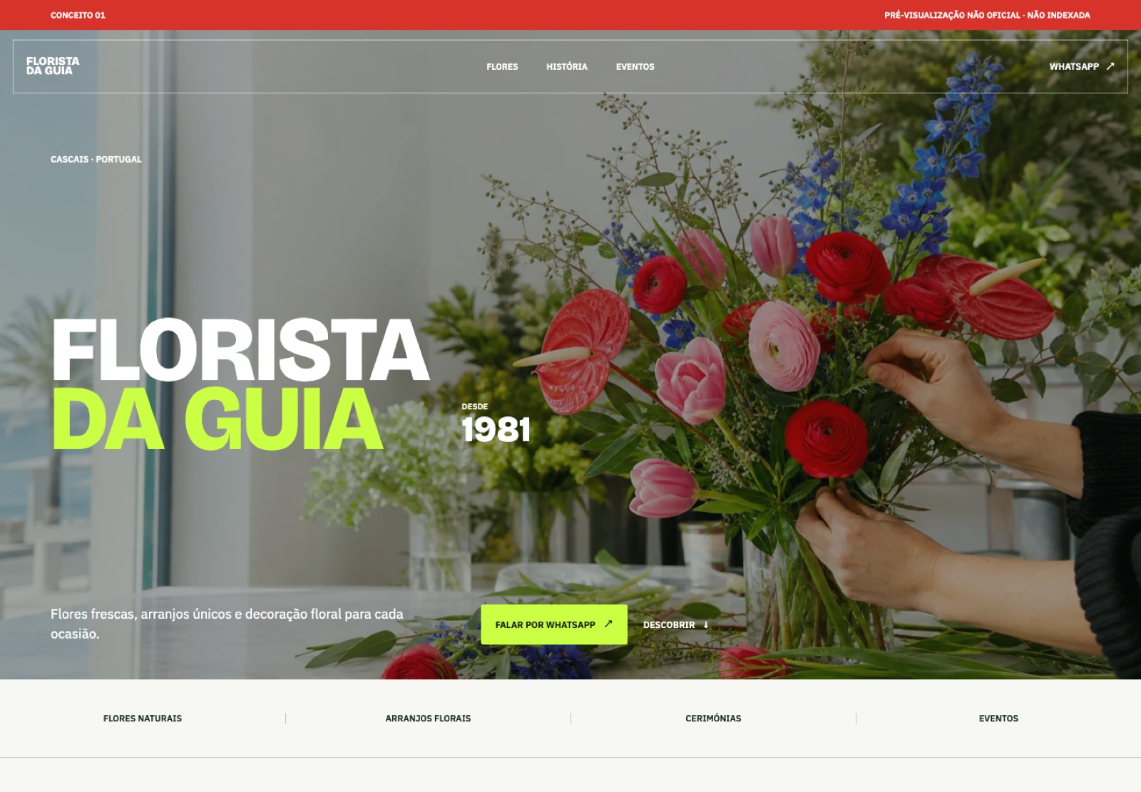 Conceito de redesign da Florista da Guia num ecrã de computador